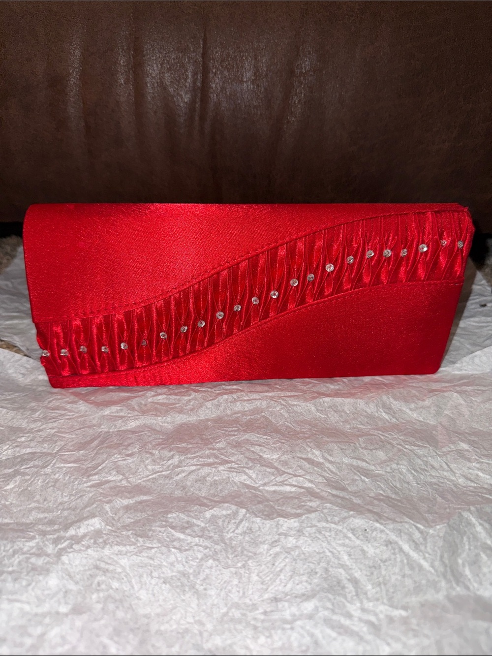 Red Satin Rhinestone Evening Clutch